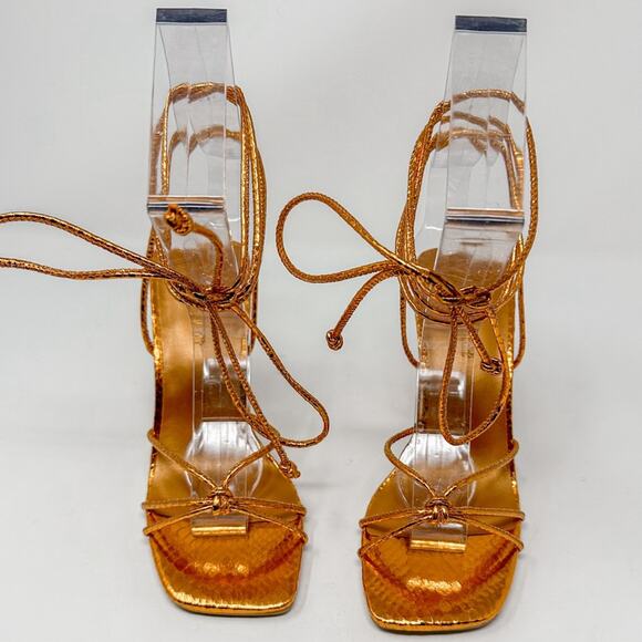 Open Edit Orange Bronze Metallic Ankle Calf Lace Strappy Sandals, NEW, Size 5 - Picture 6 of 10
